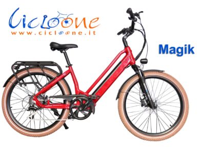 ebike telaio rosso motore 500w frenia disco